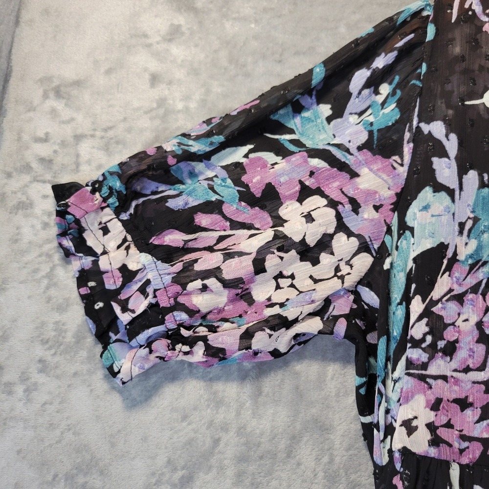 Torrid Floral Chiffon Tie Front Duster Kimono Black Purple 0 L Fairy Goth - Picture 10 of 13